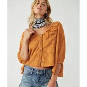 Free People Orange Crew Neck Sweater